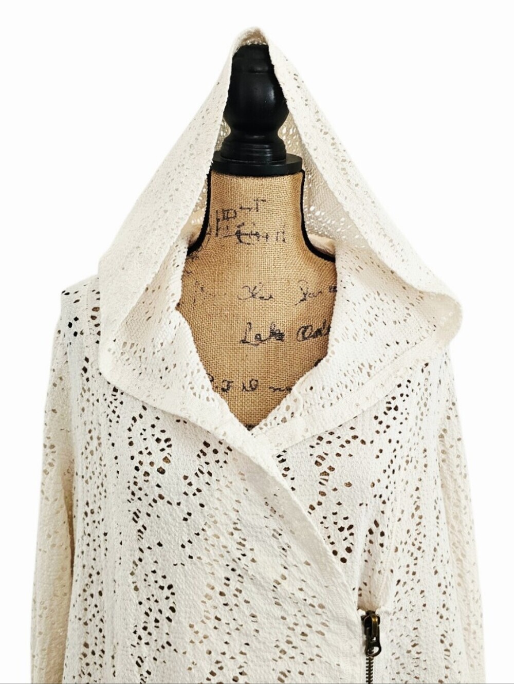 Free People Doily Hooded Cardigan Ivory Open Knit Boho Jacket, Size S - Picture 8 of 11
